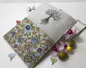 Tablet Cover, Beautiful Tree of Life Tablet Cover, Flowers Tablet Sleeve , Tablet Case, , Fabric  Tablet Cover , E-Reader cover or case
