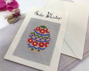 Easter card, easter message card, embroidered easter card, Easter egg card, customizable card , card 5 x7 ,