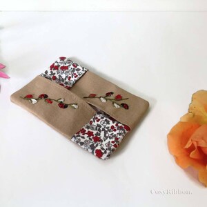 Handmade Linen Pocket Tissue Holder: Embroidered Ladybugs image 2