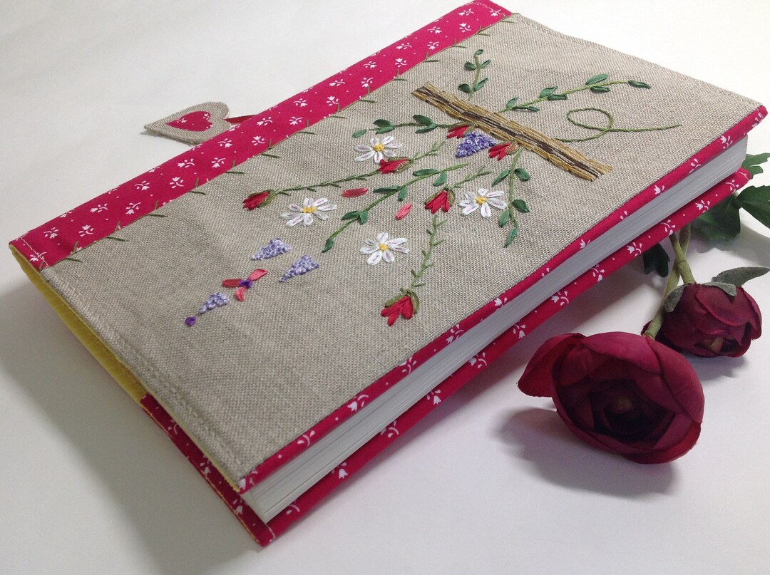 Book Cover ,paperback Book Cover,linen Book Cover, Flowers Bible Cover