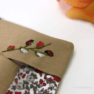 Handmade Linen Pocket Tissue Holder: Embroidered Ladybugs image 4