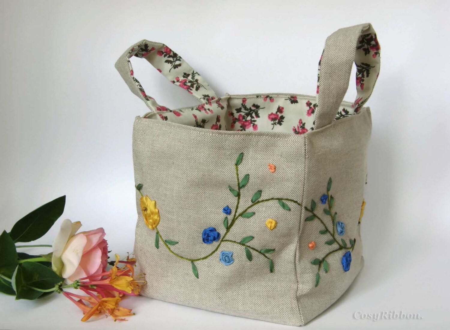 Storage Basket Fabric Storage Bin Organizer Embroidered