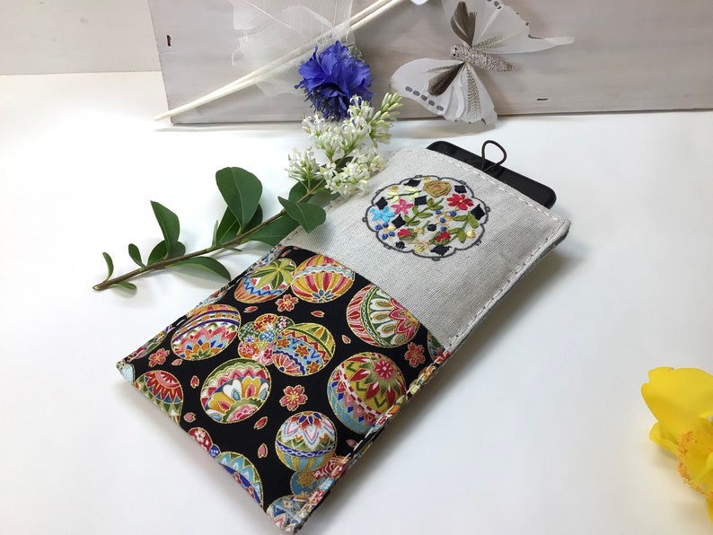 Japanese Fabric Phone Case, Padded iPhone Case, Phone Sleeve, Smartphone Pouch , Customizable Fabric Phone Case, Embroidered iPhone Pouch. image 6