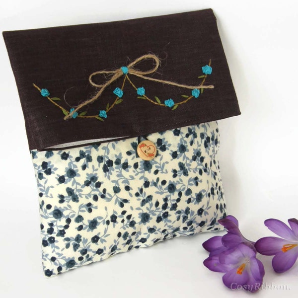 Bolso de mano plegable de lino con estampado floral: neceser bordado