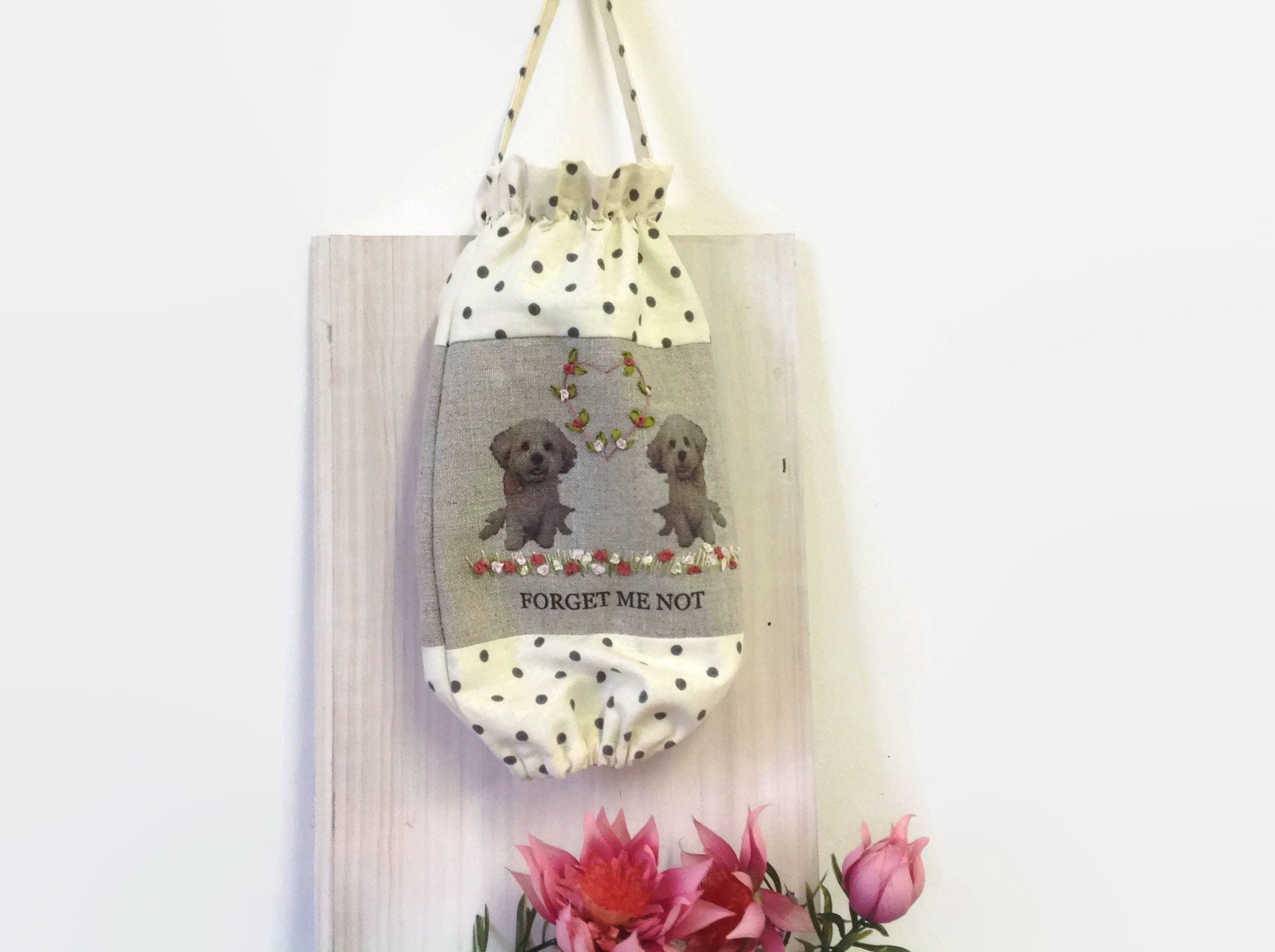 Distributeur de Sacs Personnalisable, Distributeur Lin Brodé Style Country Pour Plastique ,