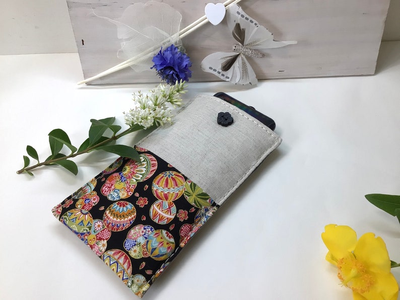 Japanese Fabric Phone Case, Padded iPhone Case, Phone Sleeve, Smartphone Pouch , Customizable Fabric Phone Case, Embroidered iPhone Pouch. image 7