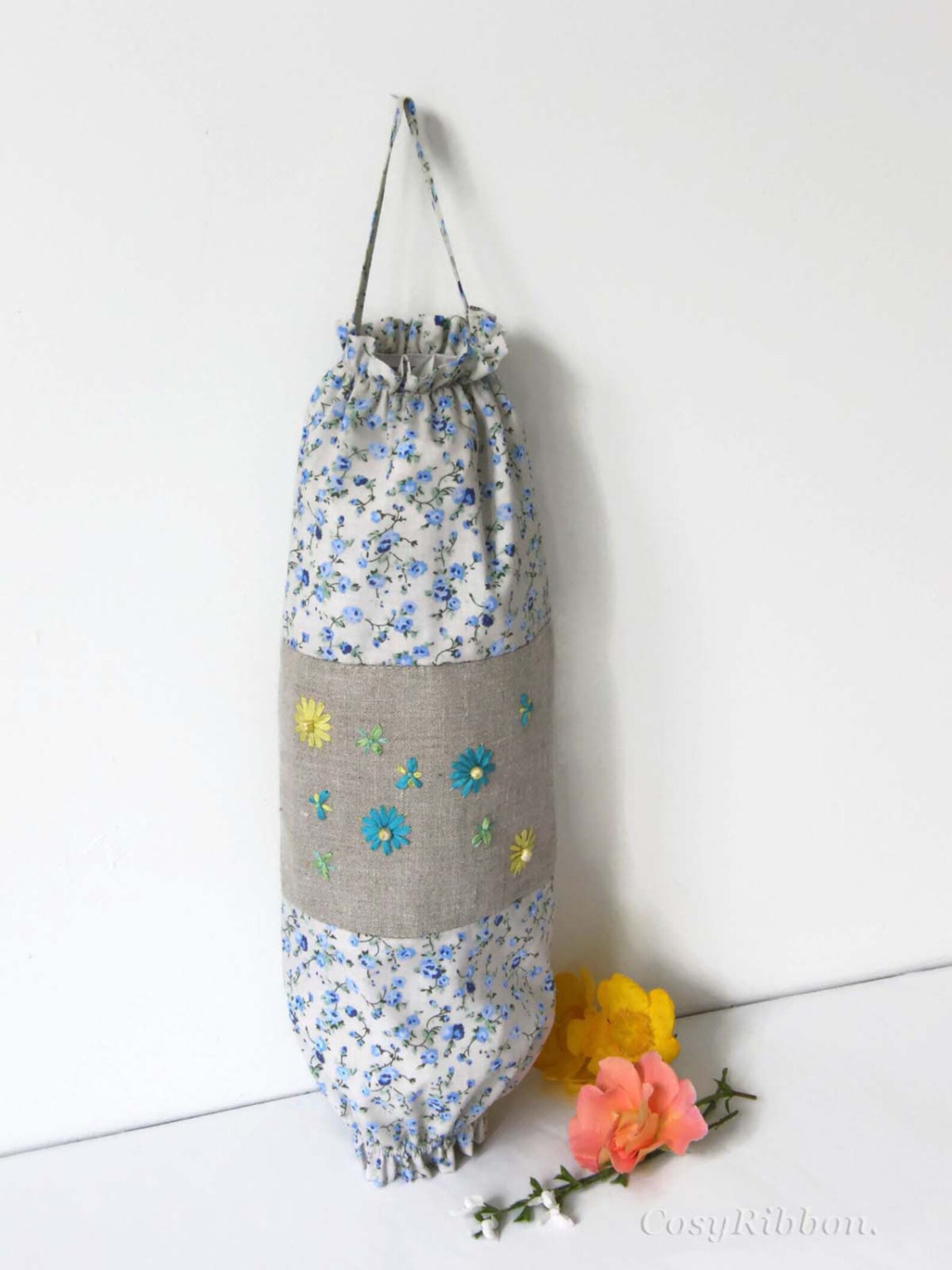 Blue and Yellow Plastic Bag Holder Fabric Bags Dispenser Etsy