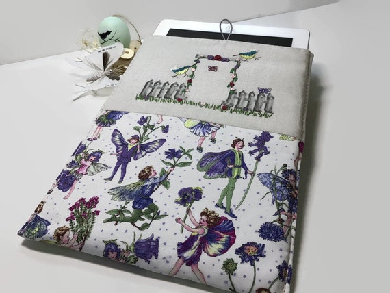 Fairy Fabric Tablet Cover, Flowers Tablet Sleeve , Tablet Case, , Fabric  iPad Cover , E-reader Cover or Case, Birds Tablet Pouch, 