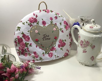 Tea Cozy with Flowers, Fabric teapot warmer, gift for tea lovers, Pink Tea Cosy, Cottage teapot Cozy, perfect gift for her and housewarming