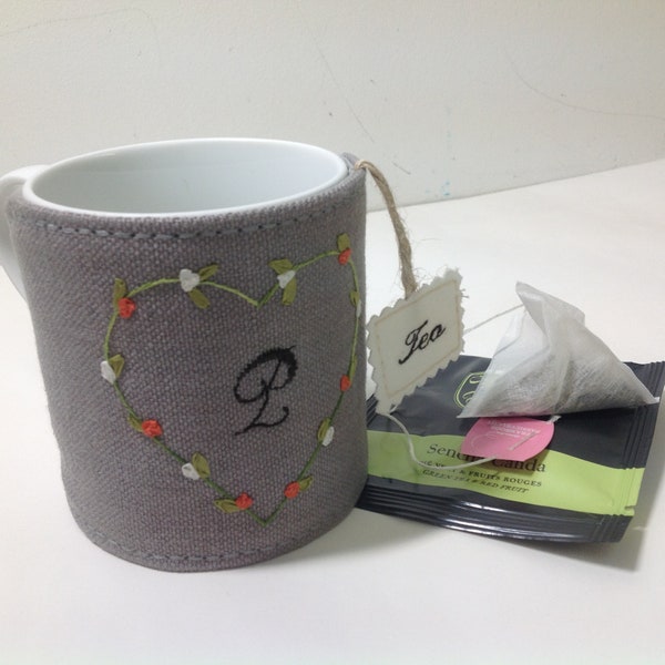 Mug Cozy Personalisable Thé Café ou Chocolat - Couvre Mug Personnalisable Lin et Soie