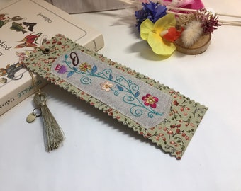 Bookmark, Customizable embroidered bookmark, gold tassel bookmark, flowered embroidered bookmark , Monogram bookmark , bookish gift,