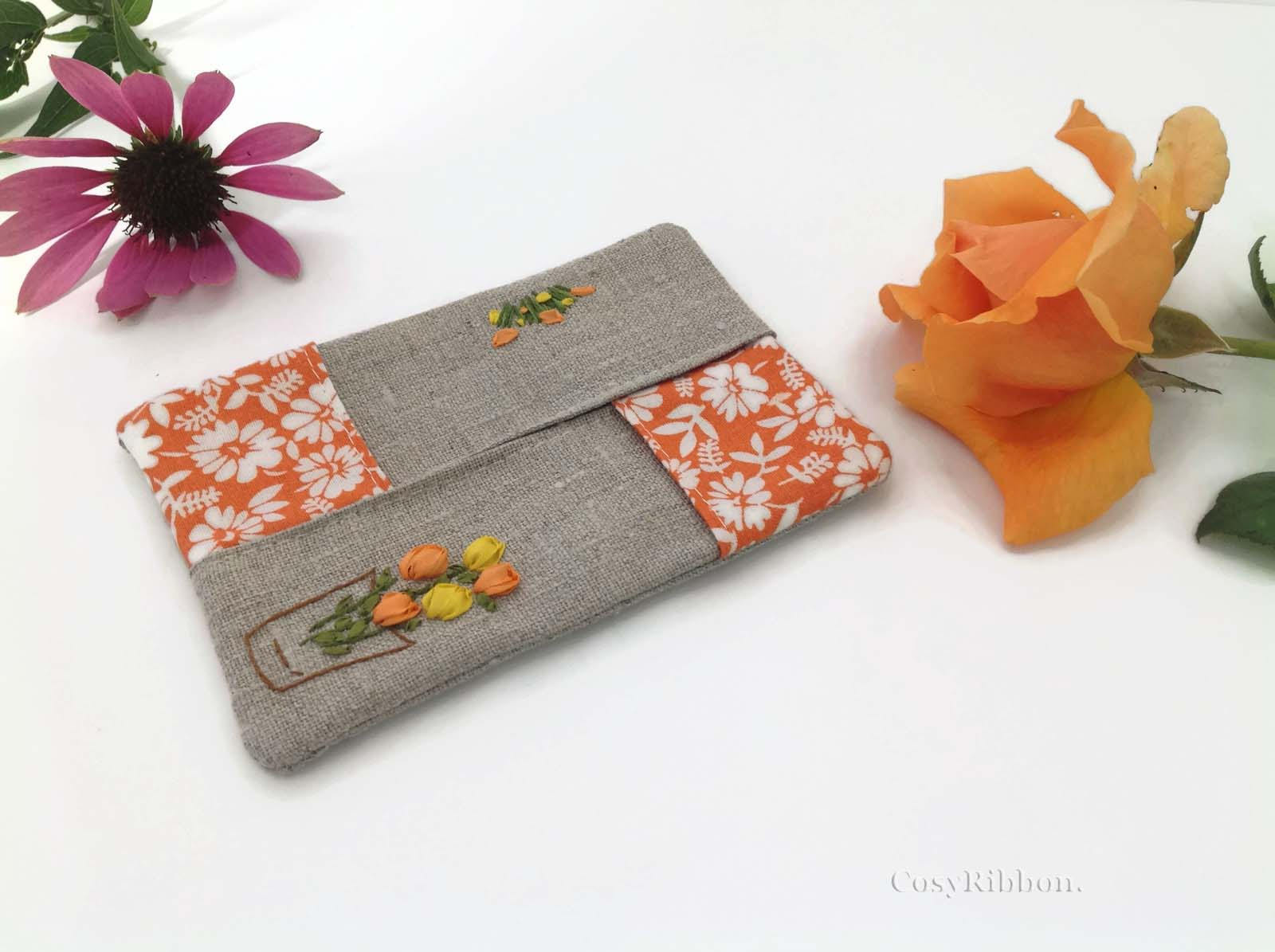 Purse Tissue Holder, Handkerchief cover, travel case , crab , Tissue holder , Travel Tissue Holder ,  Pouch Orange, Floral  tissue Holder,