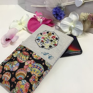 Japanese Fabric Phone Case, Padded iPhone Case, Phone Sleeve, Smartphone Pouch , Customizable Fabric Phone Case, Embroidered iPhone Pouch. image 4