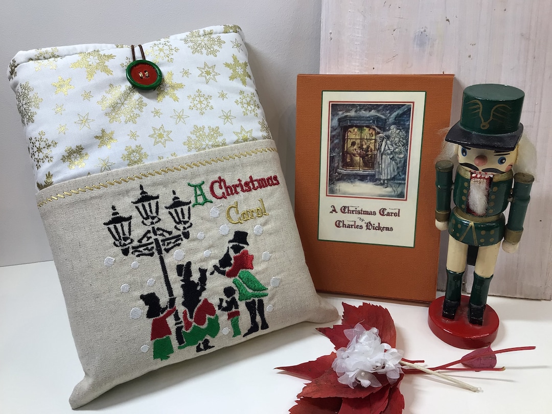 Christmas Carol Book Sleeve Embroidered Padded Book Cover With Pocket — free download