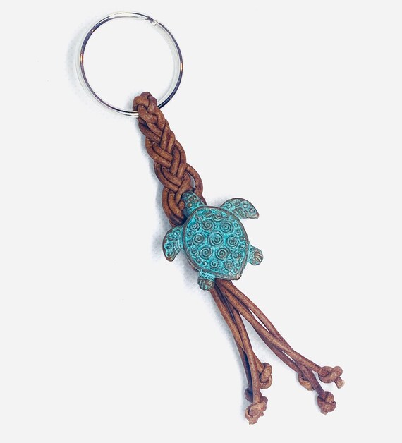 Turtle and Braided Leather Keyring #354