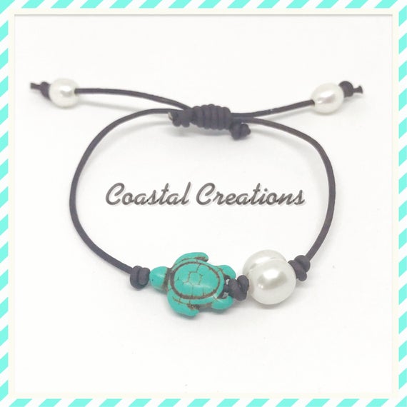 Adjustable Turtle and Pearl Bracelet #81