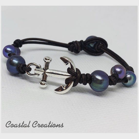 Anchor and Peacock Pearl Bracelet