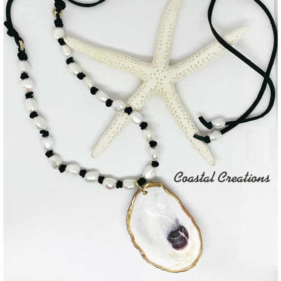 Oyster Shell and Pearl Tie Necklace #385