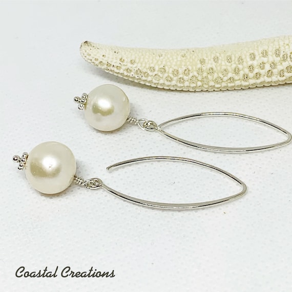 Pearls on Marquise Hoop Earrings