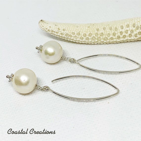 Pearls on Marquise Hoop Earrings