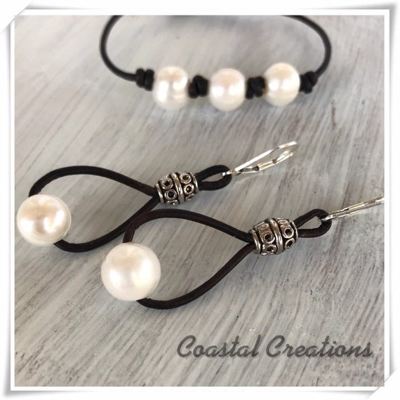 Pearl and Leather Figure 8 Earrings #307