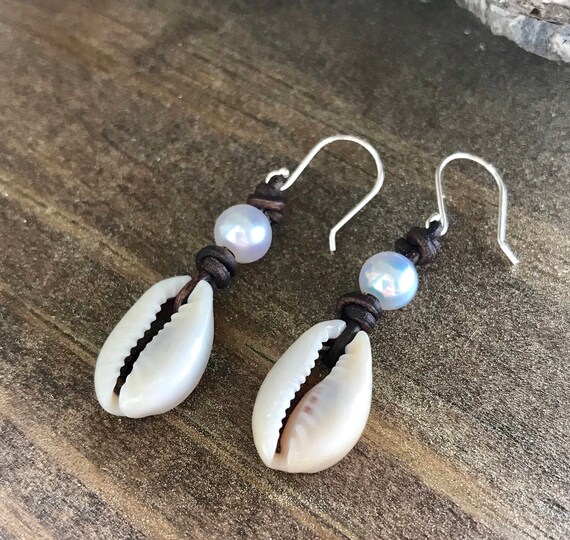 Cowrie Shell and Pearl Earrings #319