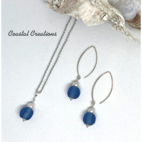 Blue Sea Glass Jewelry Set