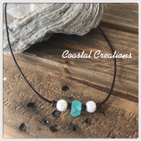 Pearl and Beach Glass Necklace