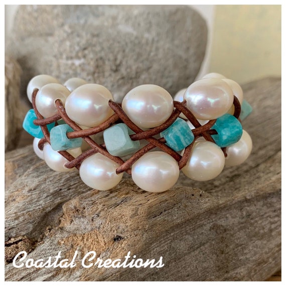 Braided Amazonite and Pearl Bracelet #397