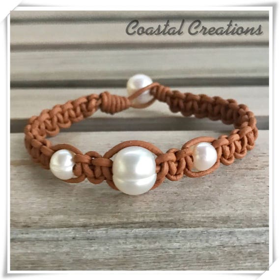 Braided Leather and Pearl Bracelet #35