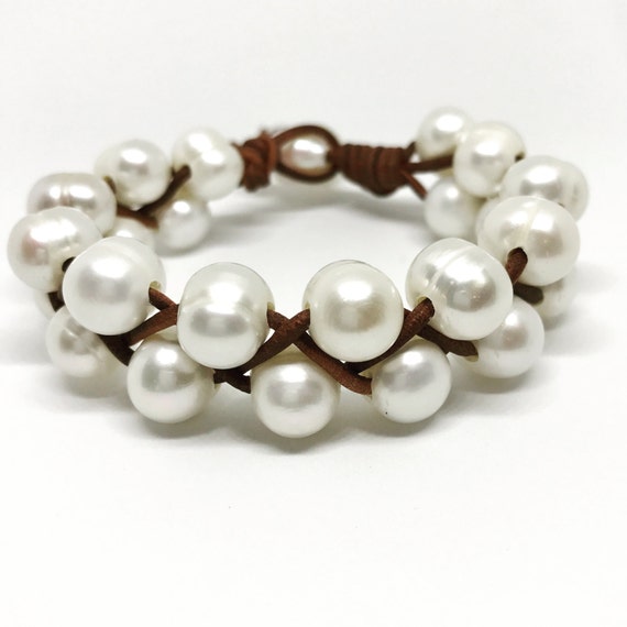 Braided Leather and Pearl Bracelet #64