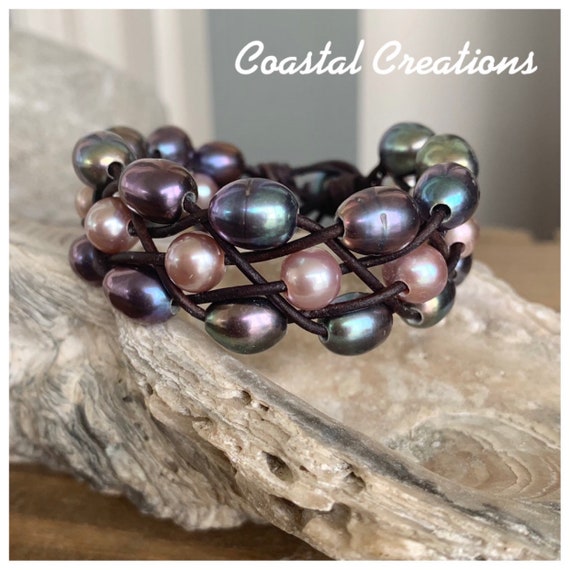 Peacock and Lavender Pearl Bracelet #401