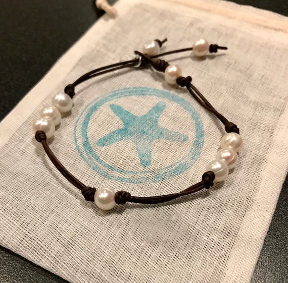 Pearl and Leather Anklet #03