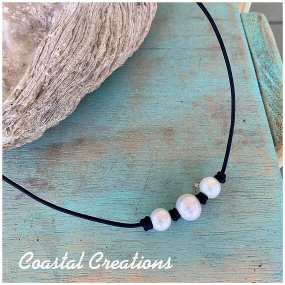 Three Pearl and Leather Necklace #343