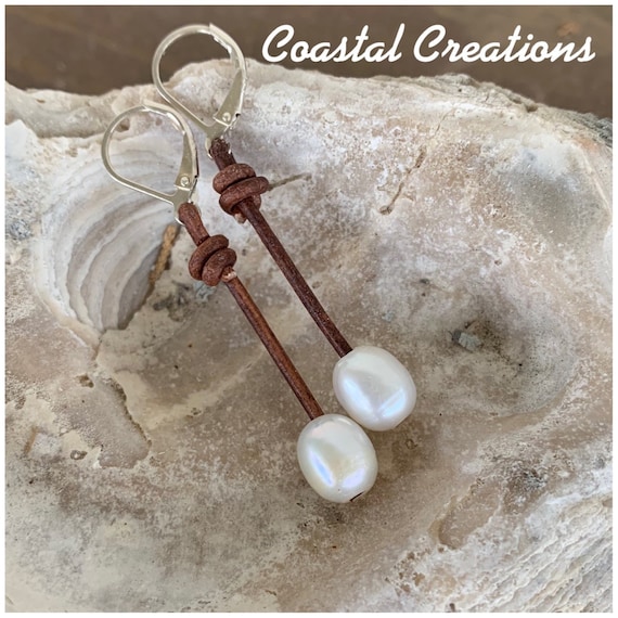 Pearl and Leather Drop Earrings #1007