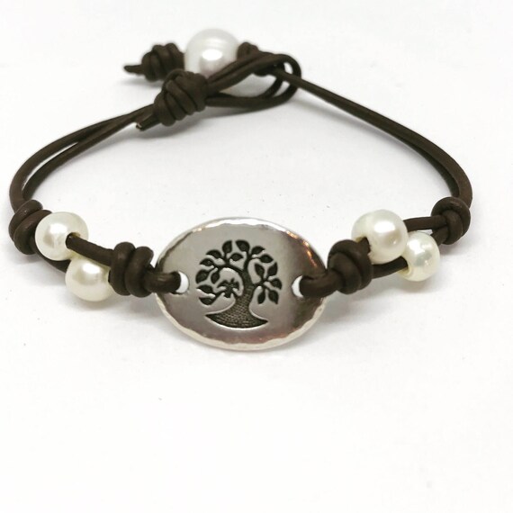 Tree of Tree Pearl and Leather Bracelet #95