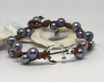 Peacock Pearl and Anchor Bracelet #365