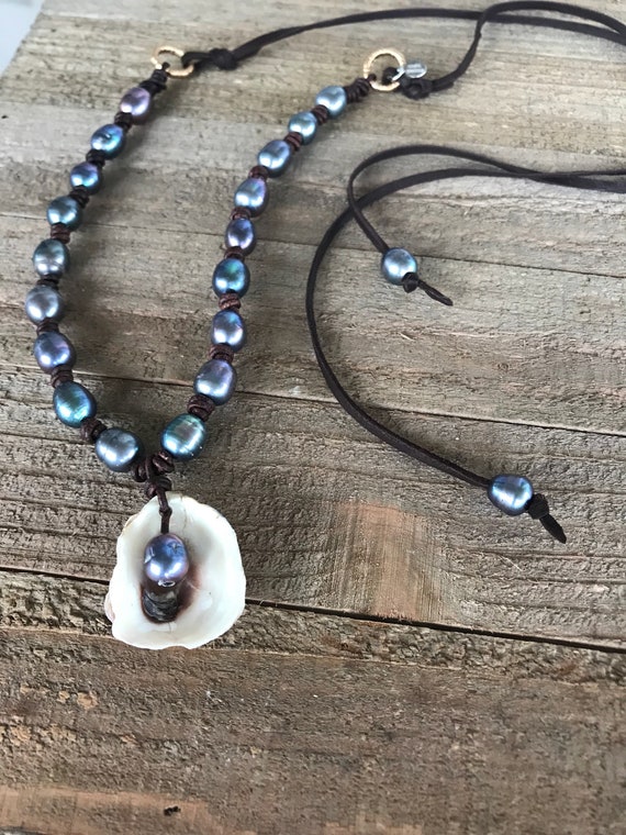 Peacock Pearl and Oyster Shell Necklace #342