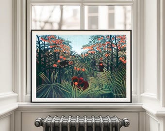 アート ヴィンテージ フランス 植物画 額入り ウォールアート アンリ・ルソー作「熱帯地方」プリント - ヴィンテージジャングル