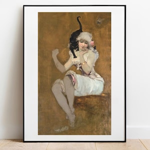 Willette Une Paire D'Amis Two Friends Print: Vintage Girl and Cat Fine Art Poster
