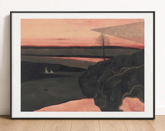 Léon Spilliaert Print - Landscape Under a Red Evening Glow, 1912 Gallery Wall Art Poster
