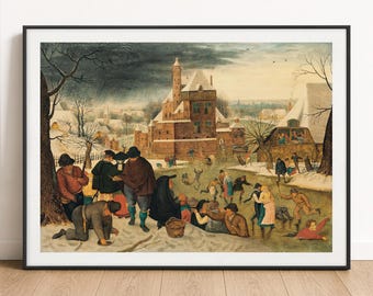 Pieter Brueghel Print, Winter Scene Skaters on Ice, Flemish Renaissance Wall Art