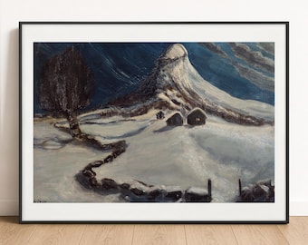 Nikolai Astrup Print - Winter Night at Fjellstølen, Norwegian Landscape Wall Art