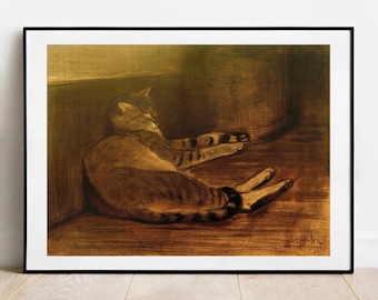 Steinlen Cat Lying Down Art Print - Vintage Feline Poster, Gallery Wall Decor