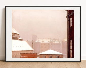 Peder Severin Kroyer Print - Copenhagen Roofs under the Snow, Danish Art Poster