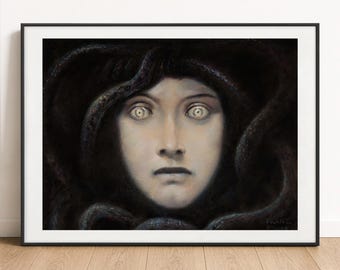 Franz von Stuck Print, Head of Medusa 1892, Dark Symbolist Wall Art