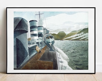 Grabado de Eric Ravilious dejando Scapa Flow: Arte naval clásico