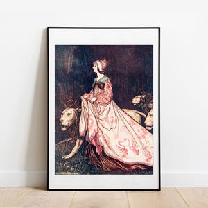 Rackham The Lady and the Lion 1909 gallery wall art print vintage poster art famous artist print home decor
