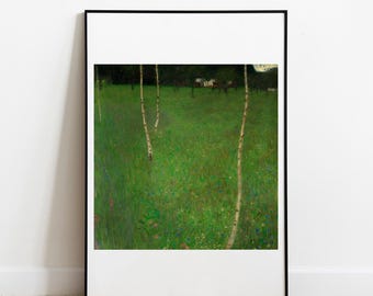 Lámina de Klimt "Casa de campo con abedules": Póster de arte vintage