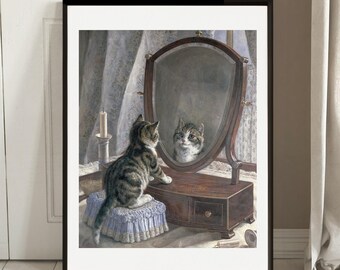 Frank Paton Cat Art Print: Who's the Fairest of Them All? Vintage